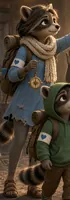 Noor, a raccoon girl with a cream scarf and a brass star compass